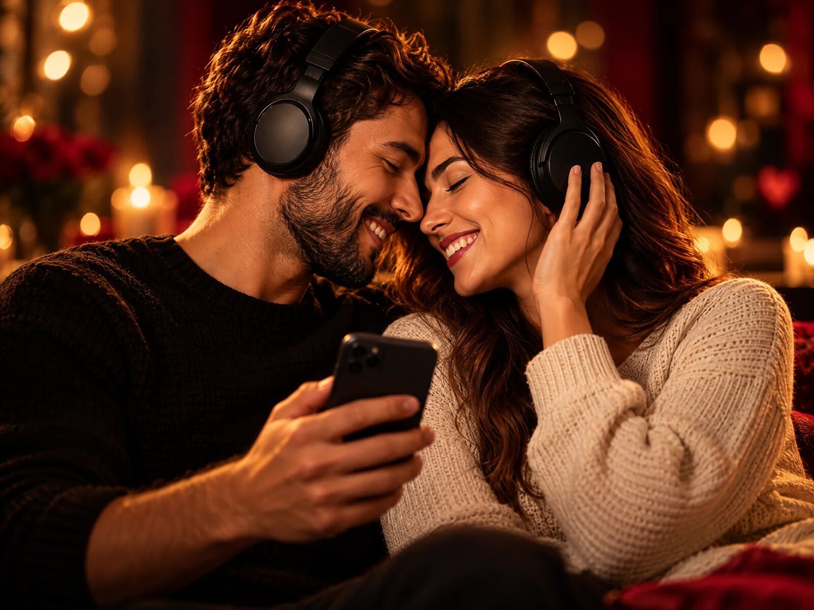 Casal emocionado ouvindo uma música personalizada